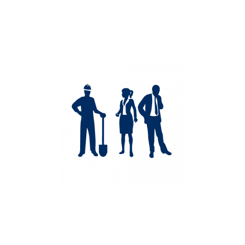 three people, blue and white graphic image