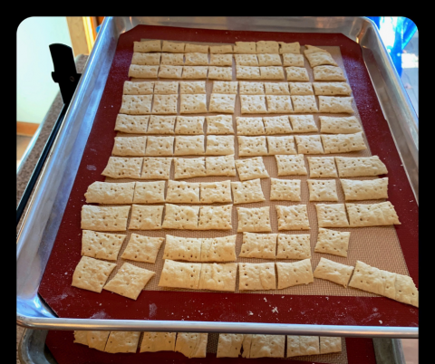 crackers on tray in kitchen