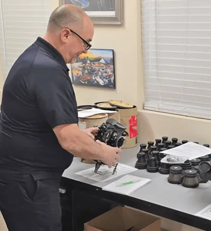 Soldier Systems' Rob Winkler showing thermal imaging equipment containing Germanium